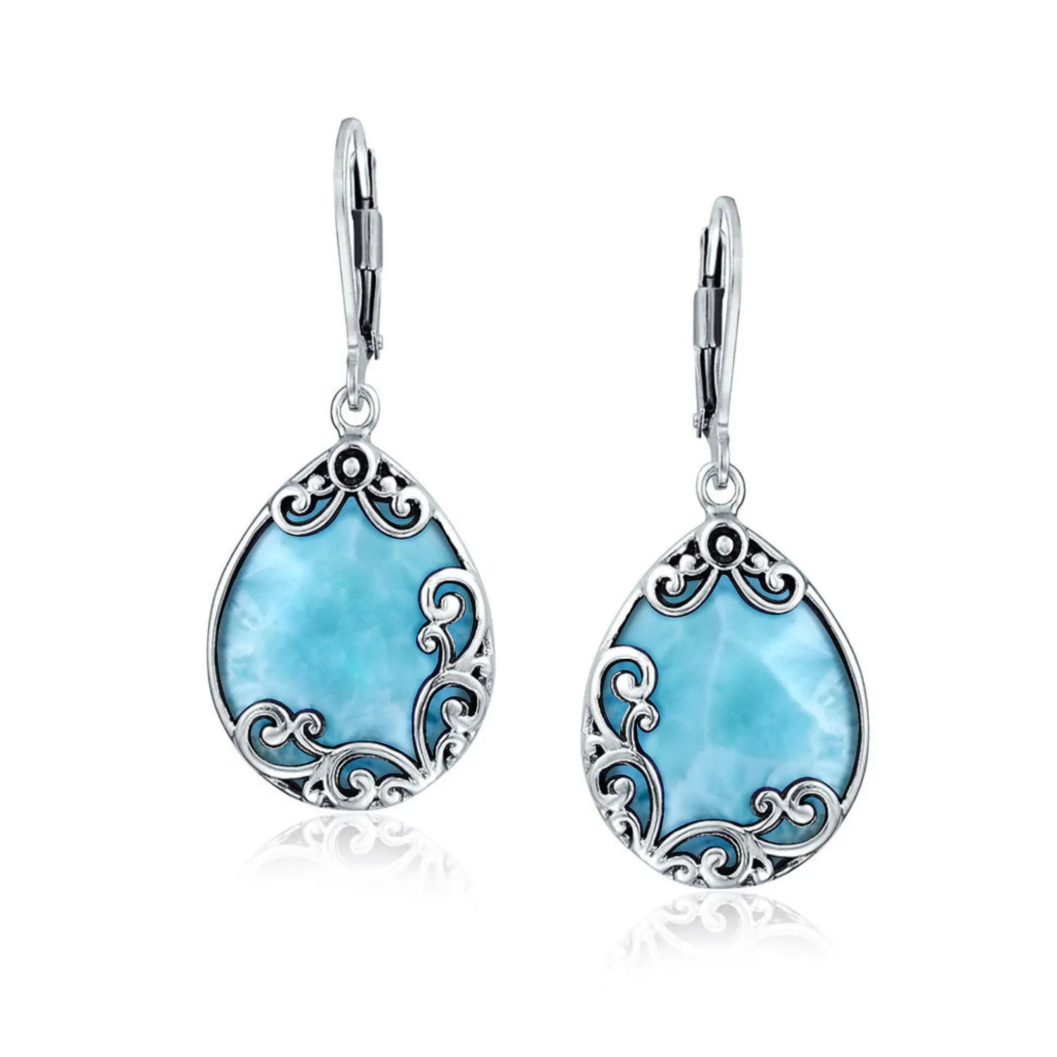 Gemstones Large Teardrop Filigree Scroll Western Earrings .925 Silver