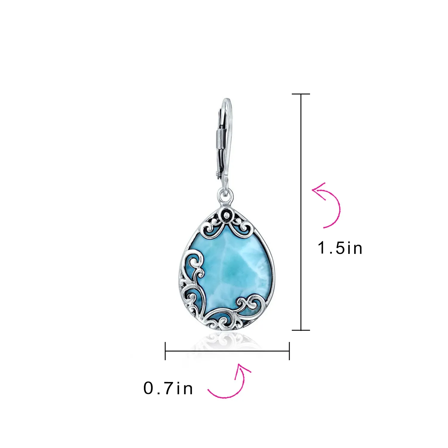 Gemstones Large Teardrop Filigree Scroll Western Earrings .925 Silver