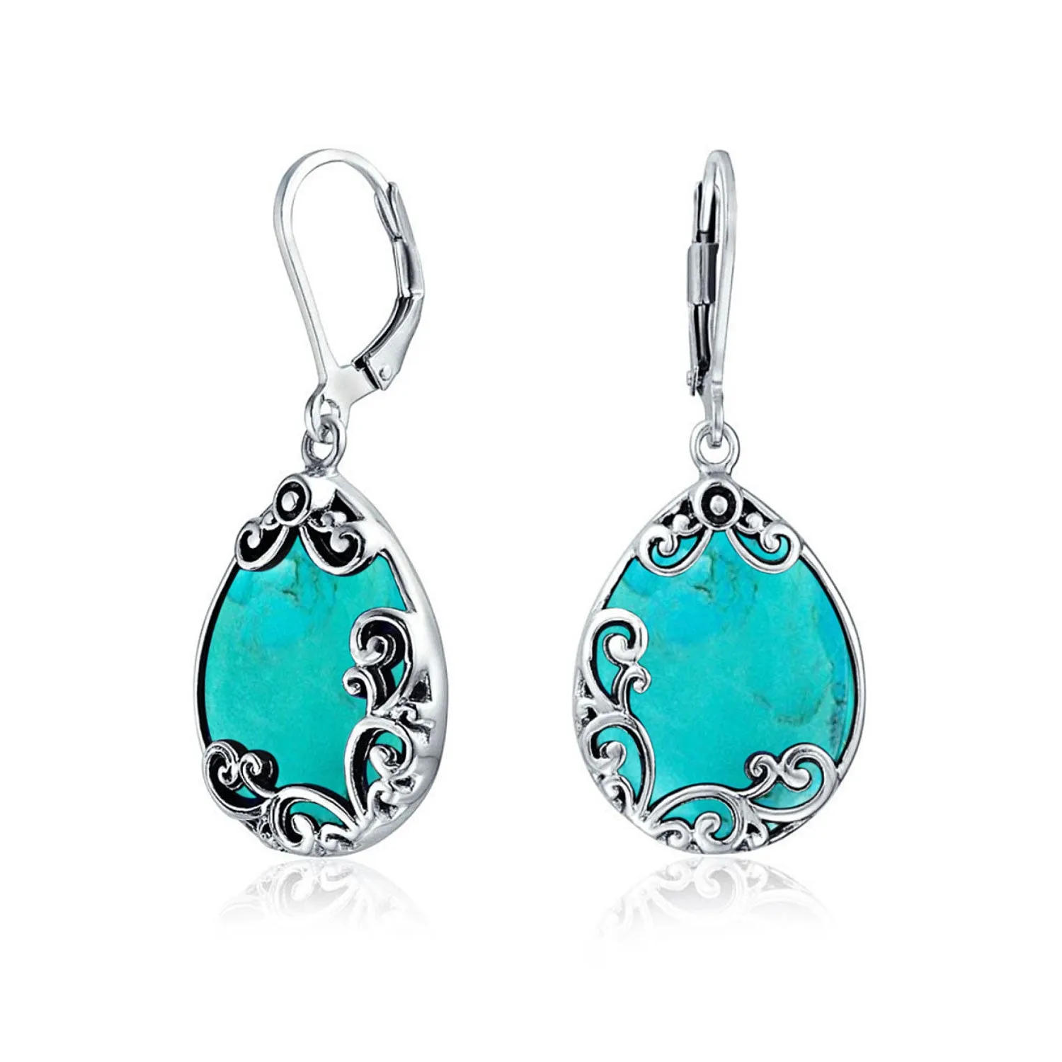 Gemstones Large Teardrop Filigree Scroll Western Earrings .925 Silver