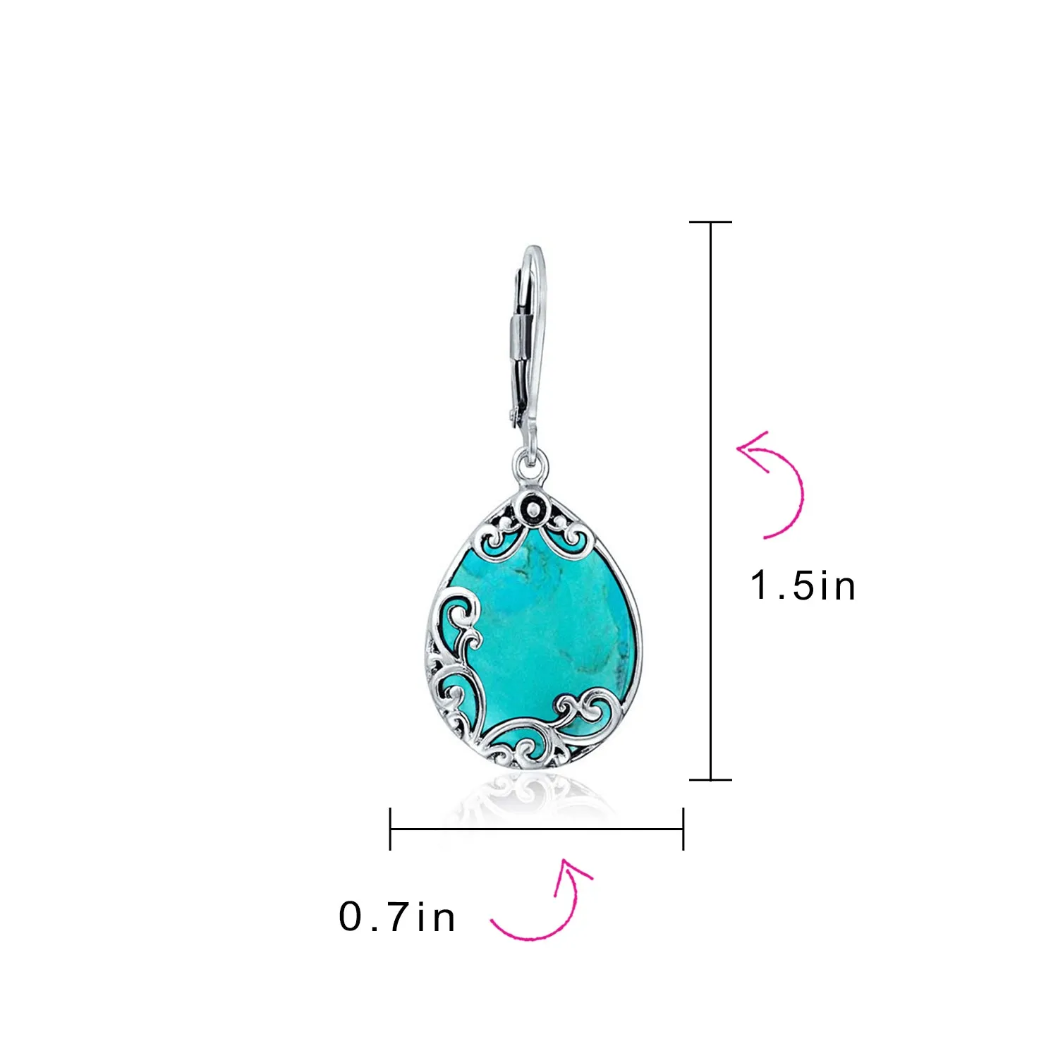 Gemstones Large Teardrop Filigree Scroll Western Earrings .925 Silver