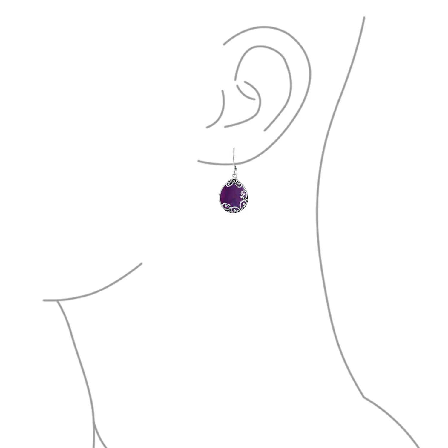 Gemstones Large Teardrop Filigree Scroll Western Earrings .925 Silver