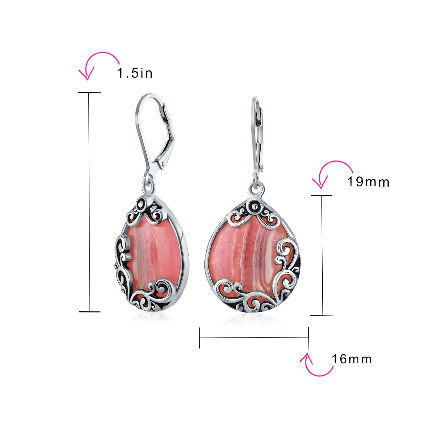 Gemstones Large Teardrop Filigree Scroll Western Earrings .925 Silver