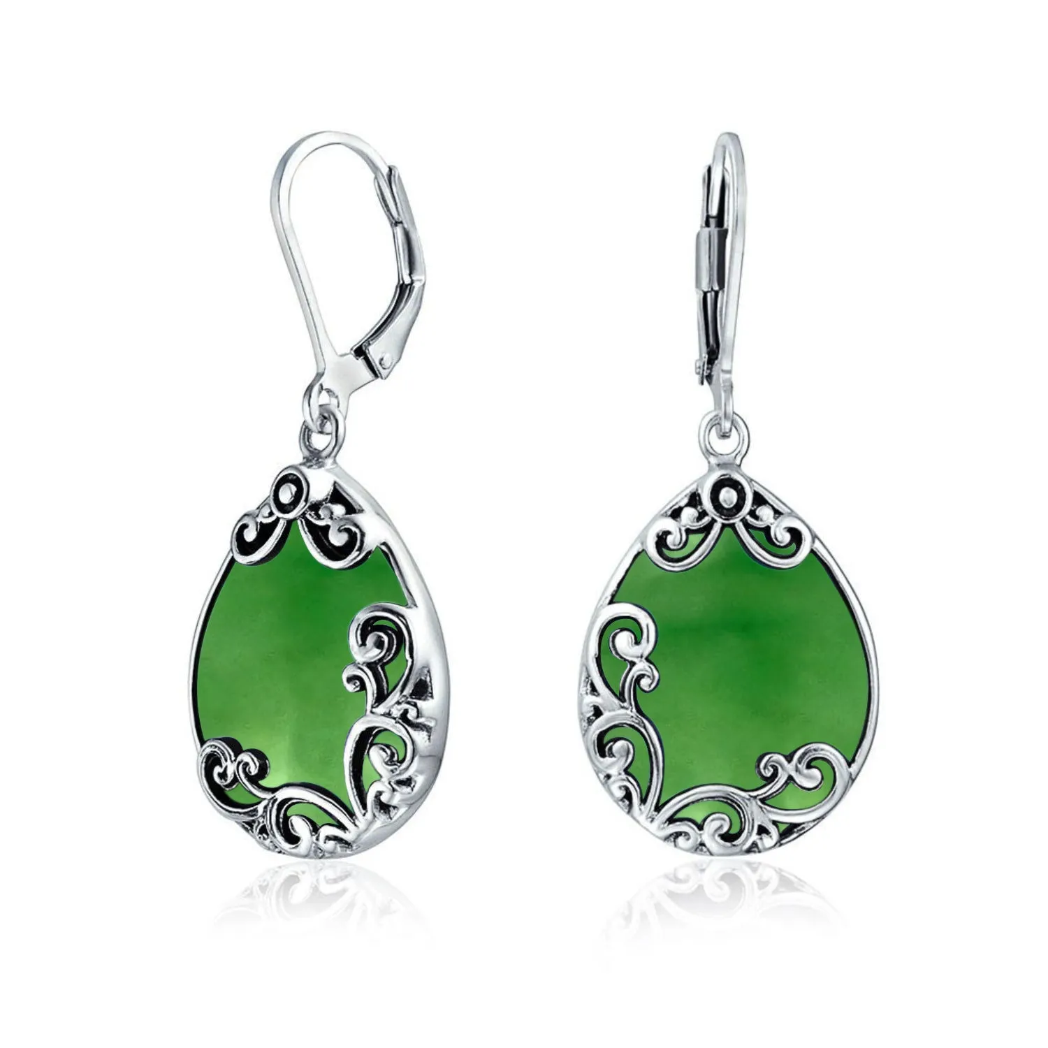 Gemstones Large Teardrop Filigree Scroll Western Earrings .925 Silver