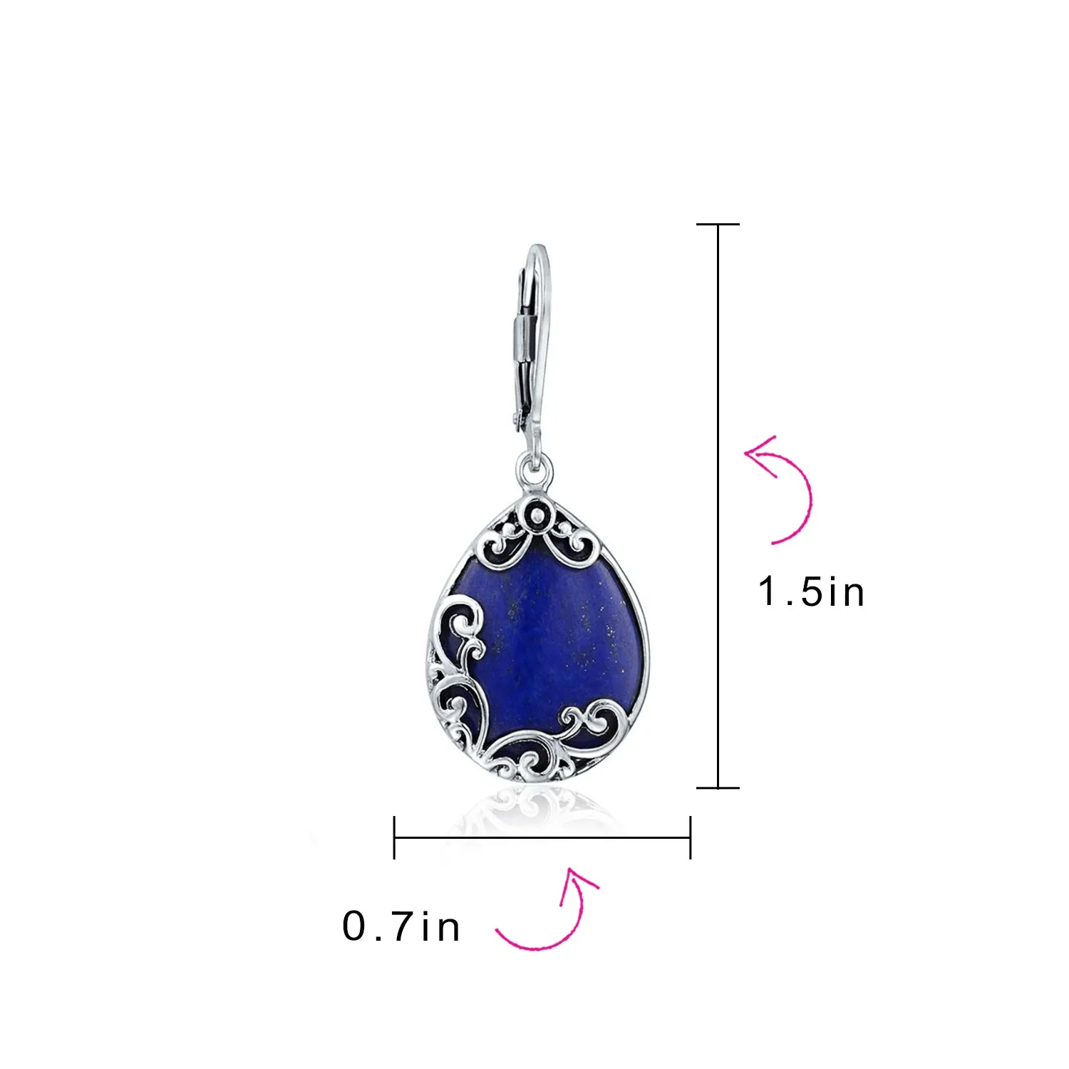 Gemstones Large Teardrop Filigree Scroll Western Earrings .925 Silver