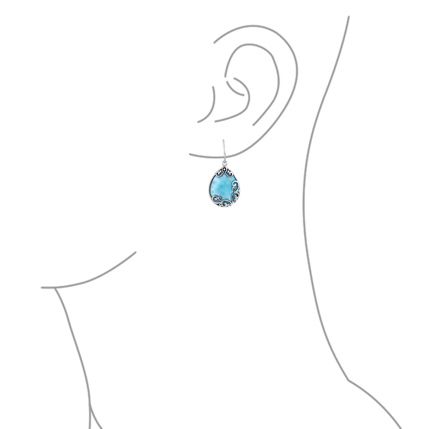 Gemstones Large Teardrop Filigree Scroll Western Earrings .925 Silver