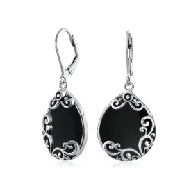 Gemstones Large Teardrop Filigree Scroll Western Earrings .925 Silver