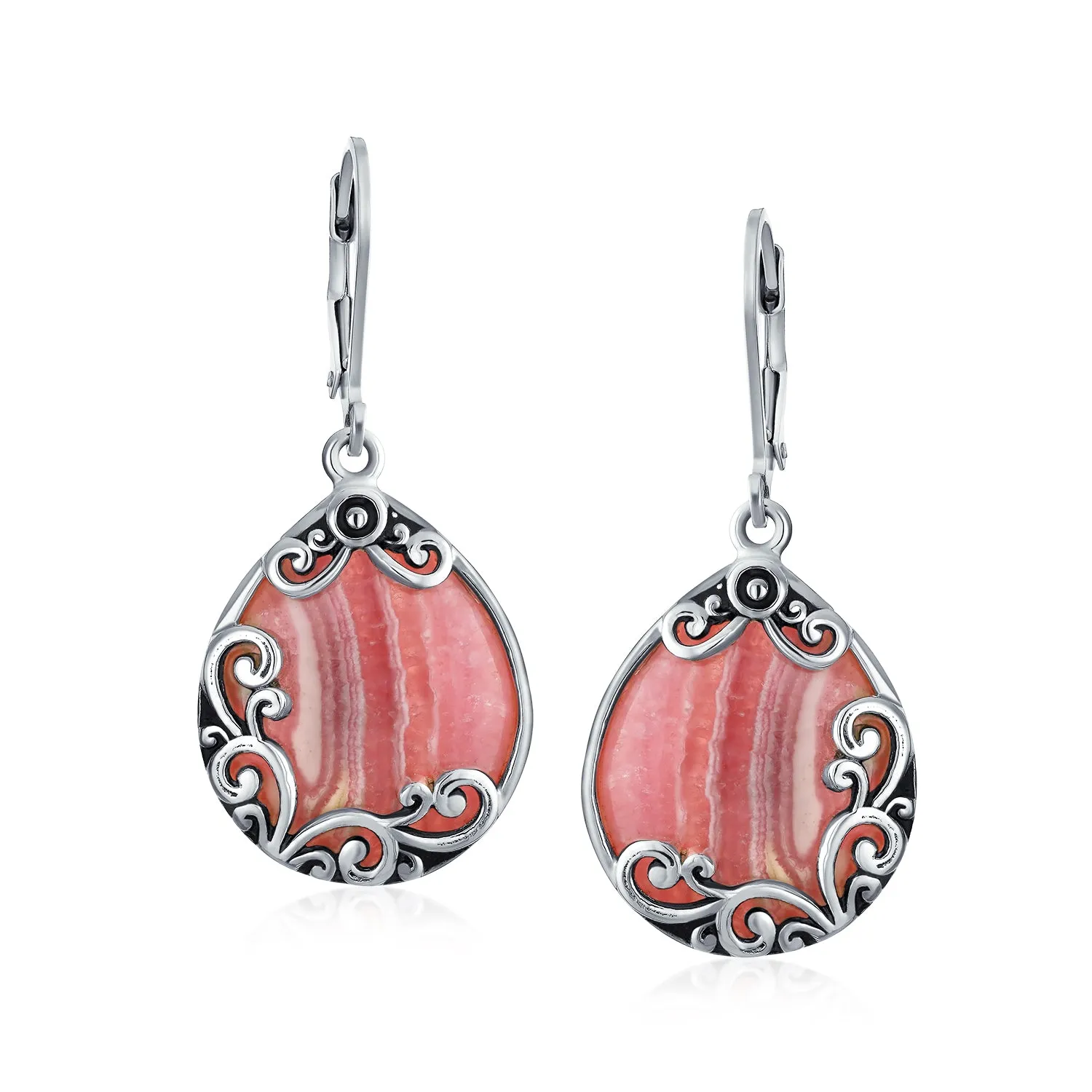 Gemstones Large Teardrop Filigree Scroll Western Earrings .925 Silver