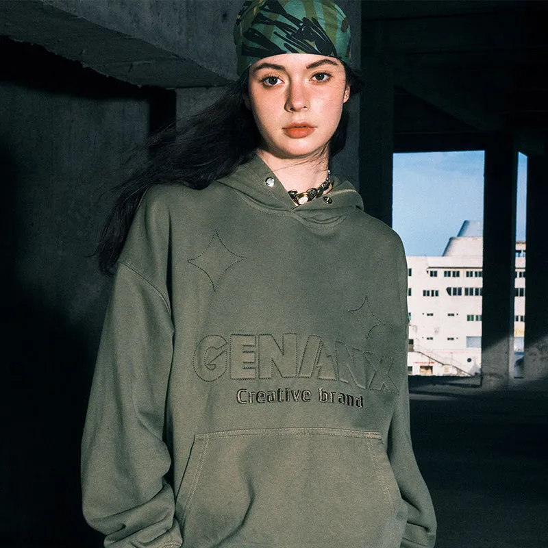 【GENANX2024NEW】Far infrared self-heating constant temperature letter Logo embroidered hooded pure cotton hoodie