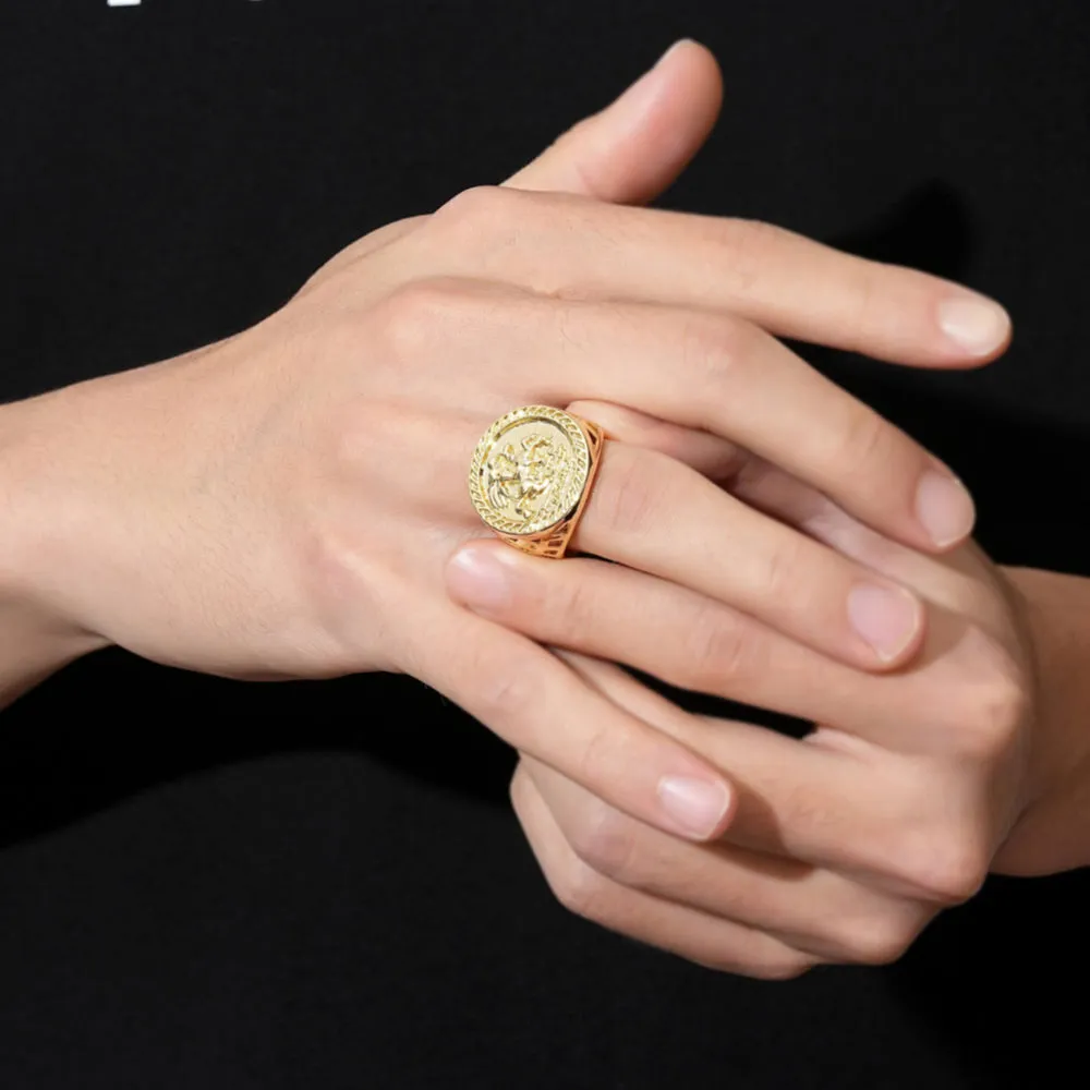 Gold Filled Waterproof St George Ring Size Q Adjustable