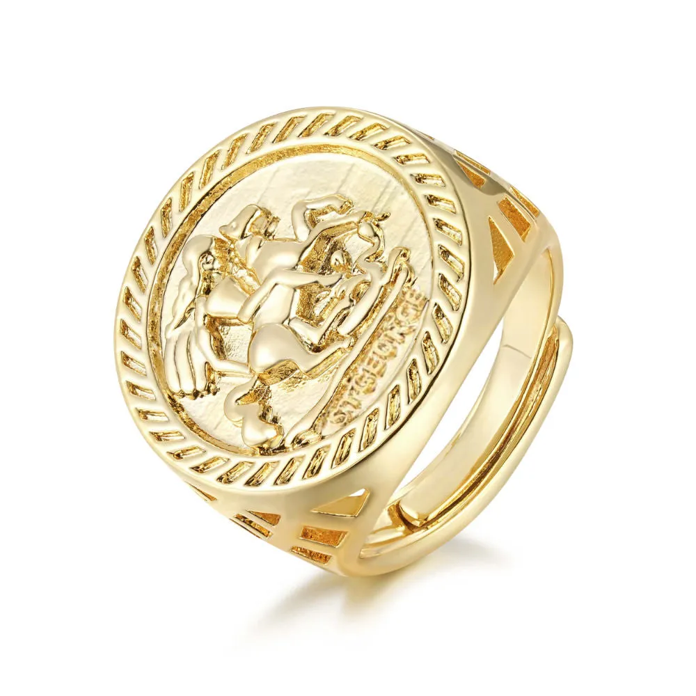 Gold Filled Waterproof St George Ring Size Q Adjustable