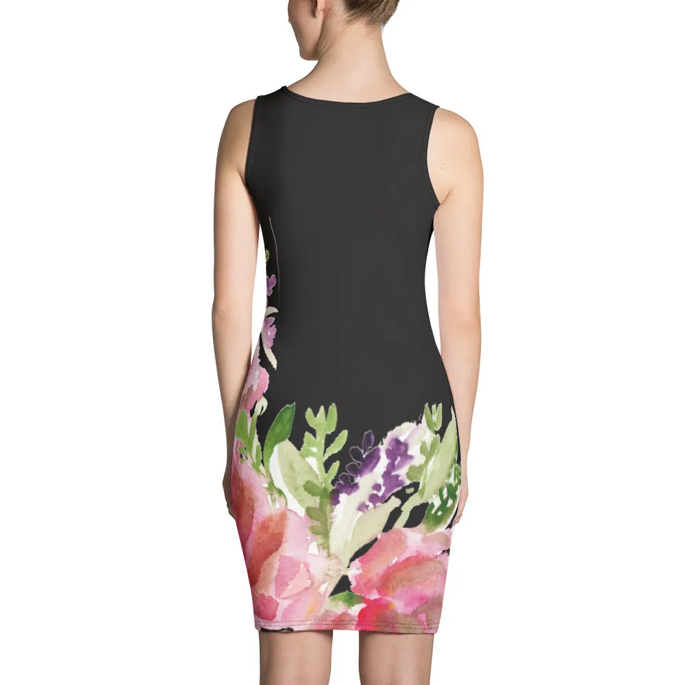 Green Women's 1-pc Black Pink Floral Print Women's Sleeveless Dress - Made in USA/EU
