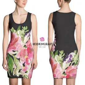 Green Women's 1-pc Black Pink Floral Print Women's Sleeveless Dress - Made in USA/EU