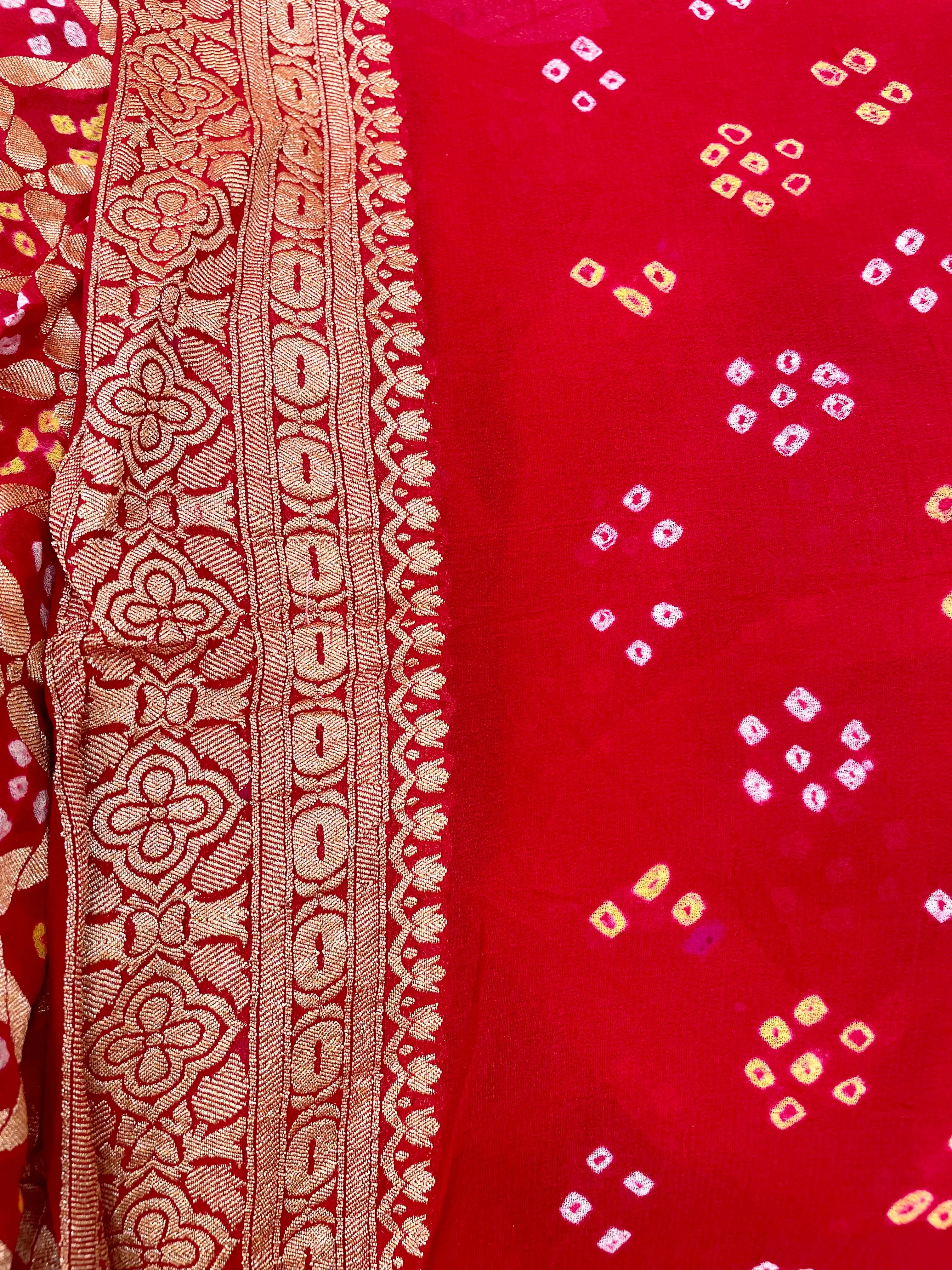 Handwoven Pure Bandhani Banarasi  Saree Blouse