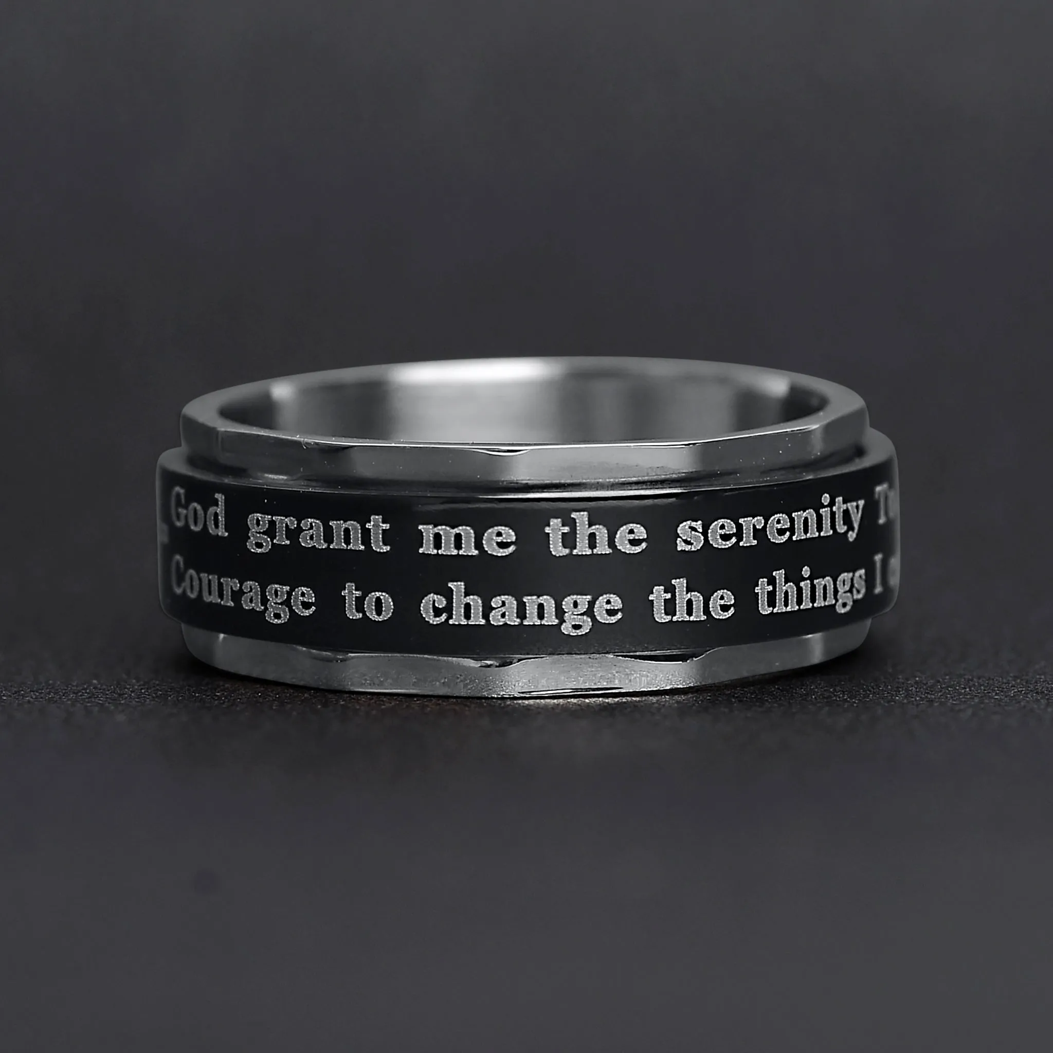 Highly Polished Stainless steel Serenity Prayer Spinner Center Ring / SRJ1008