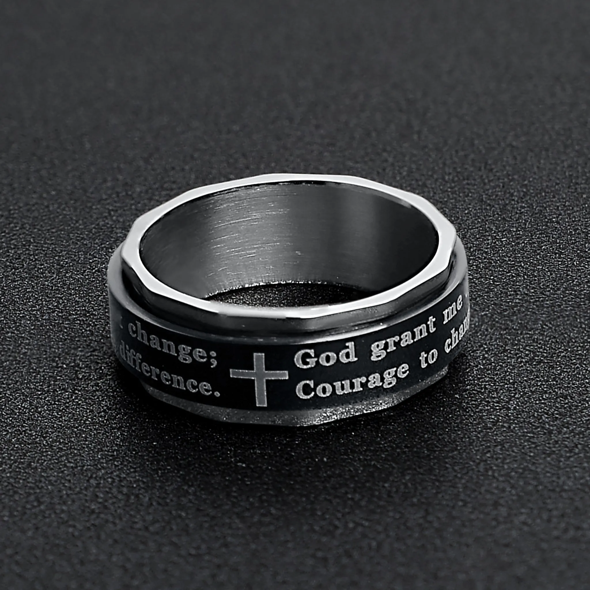 Highly Polished Stainless steel Serenity Prayer Spinner Center Ring / SRJ1008
