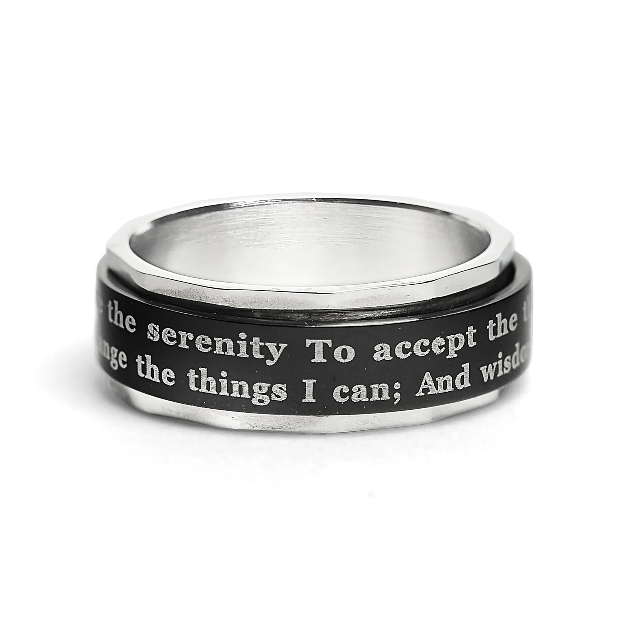 Highly Polished Stainless steel Serenity Prayer Spinner Center Ring / SRJ1008