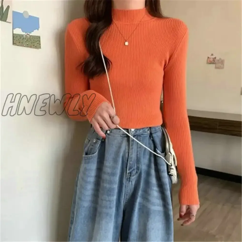 Hnewly Winter Turtleneck Sweater Women Elegant Lined Warm Knitted Pullover Slim Long Sleeve Tops High Neck Jersey Knitwear Jumper New