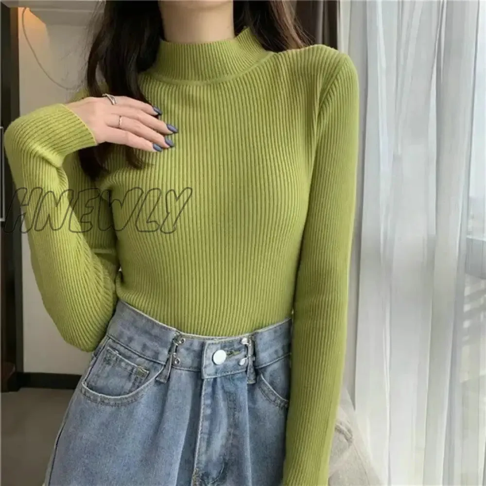 Hnewly Winter Turtleneck Sweater Women Elegant Lined Warm Knitted Pullover Slim Long Sleeve Tops High Neck Jersey Knitwear Jumper New