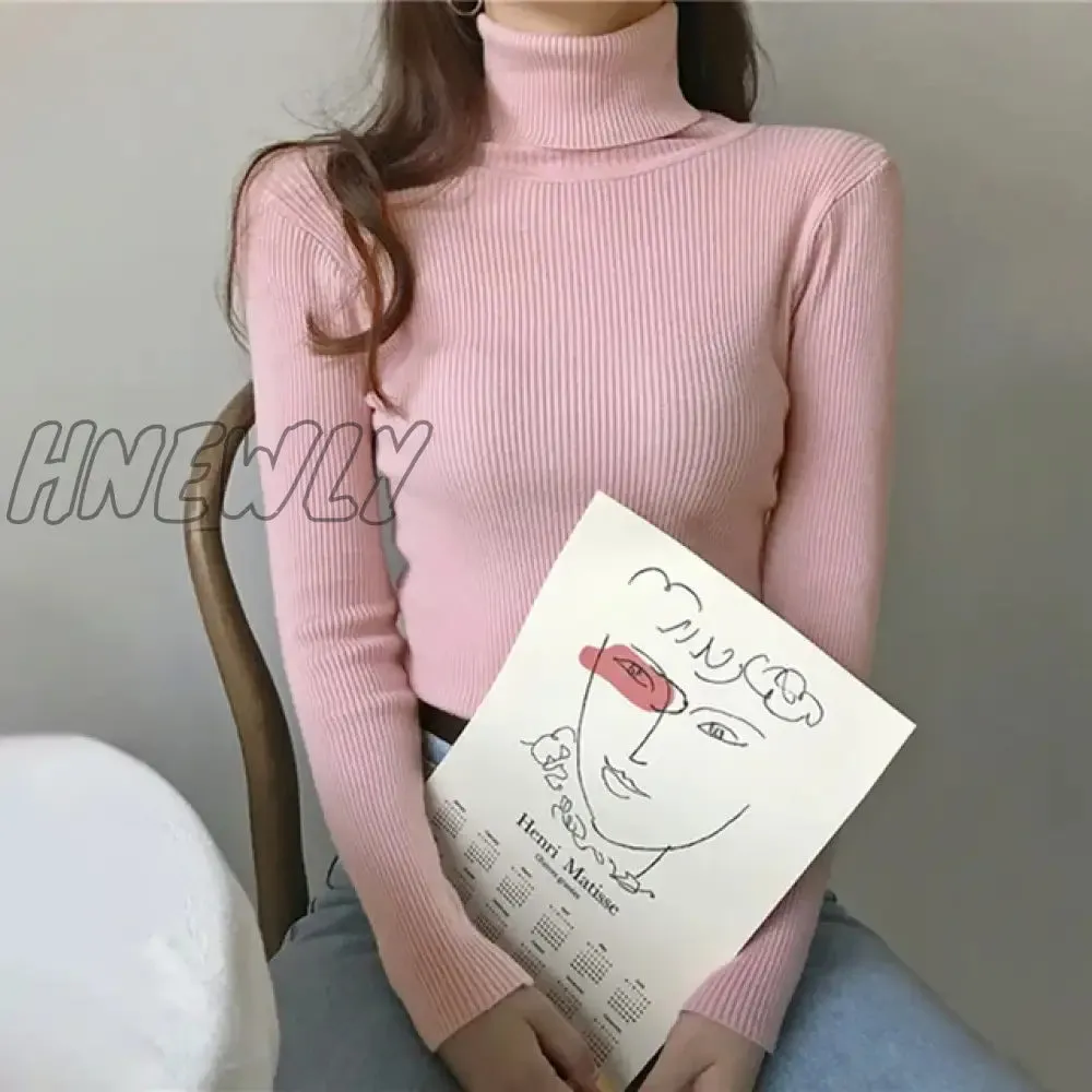 Hnewly Winter Turtleneck Sweater Women Elegant Lined Warm Knitted Pullover Slim Long Sleeve Tops High Neck Jersey Knitwear Jumper New