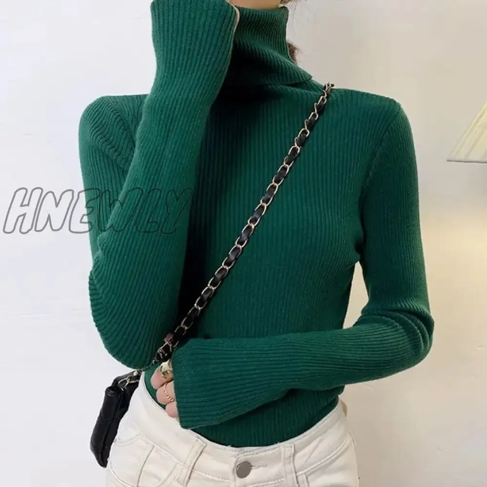 Hnewly Winter Turtleneck Sweater Women Elegant Lined Warm Knitted Pullover Slim Long Sleeve Tops High Neck Jersey Knitwear Jumper New