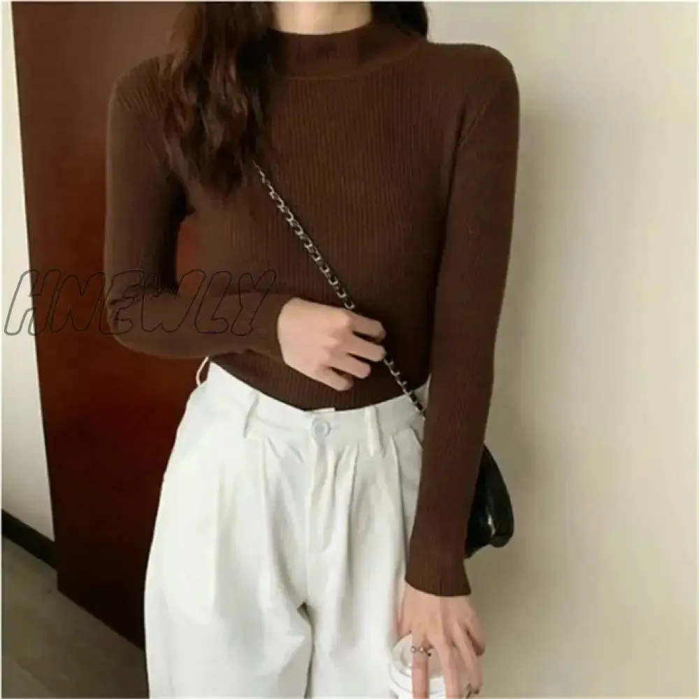 Hnewly Winter Turtleneck Sweater Women Elegant Lined Warm Knitted Pullover Slim Long Sleeve Tops High Neck Jersey Knitwear Jumper New