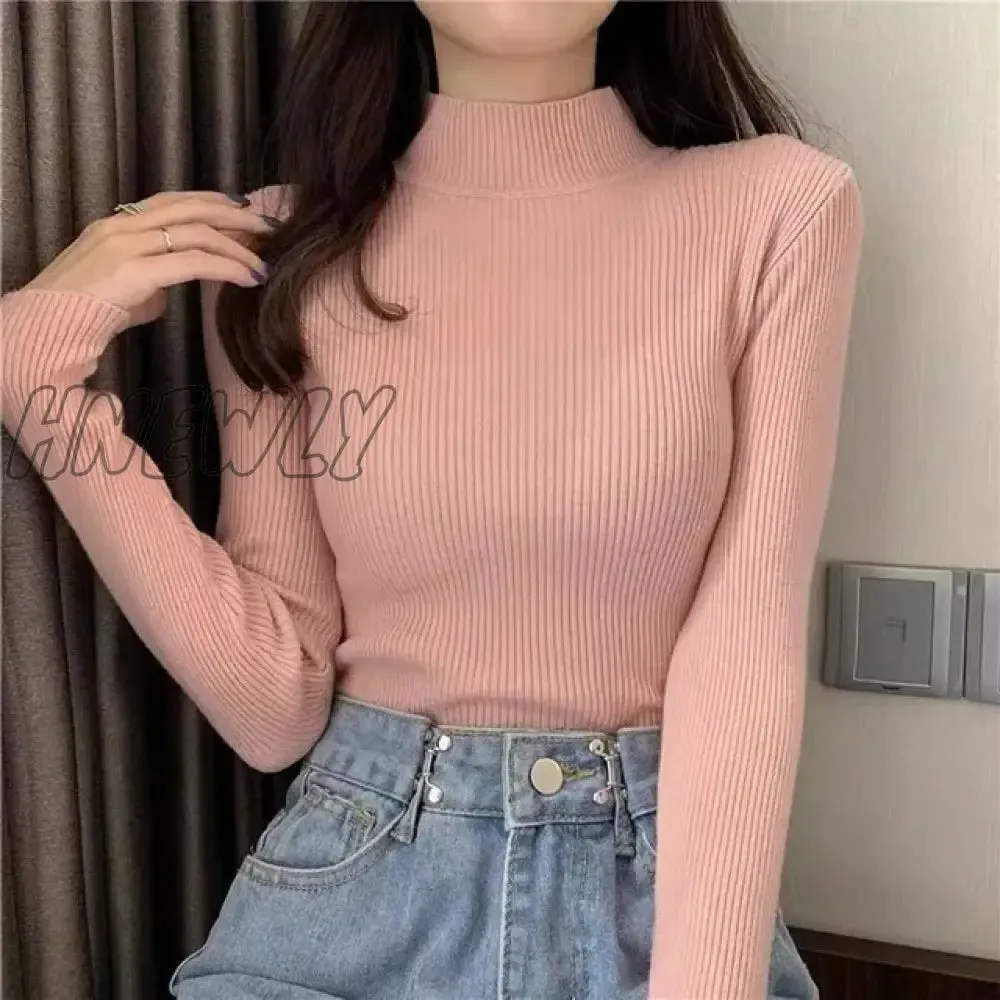 Hnewly Winter Turtleneck Sweater Women Elegant Lined Warm Knitted Pullover Slim Long Sleeve Tops High Neck Jersey Knitwear Jumper New
