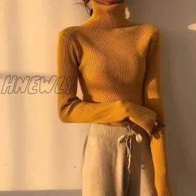 Hnewly Winter Turtleneck Sweater Women Elegant Lined Warm Knitted Pullover Slim Long Sleeve Tops High Neck Jersey Knitwear Jumper New