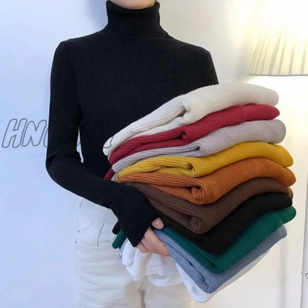 Hnewly Winter Turtleneck Sweater Women Elegant Lined Warm Knitted Pullover Slim Long Sleeve Tops High Neck Jersey Knitwear Jumper New
