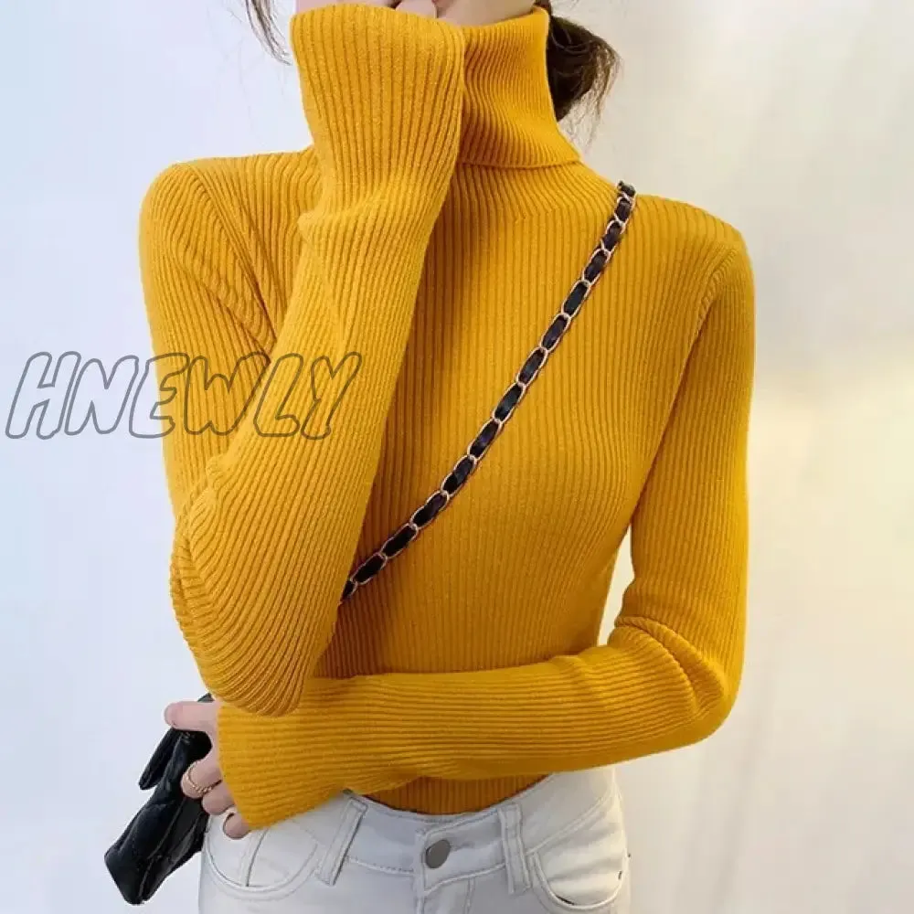 Hnewly Winter Turtleneck Sweater Women Elegant Lined Warm Knitted Pullover Slim Long Sleeve Tops High Neck Jersey Knitwear Jumper New