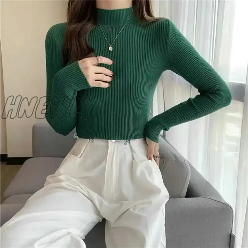 Hnewly Winter Turtleneck Sweater Women Elegant Lined Warm Knitted Pullover Slim Long Sleeve Tops High Neck Jersey Knitwear Jumper New