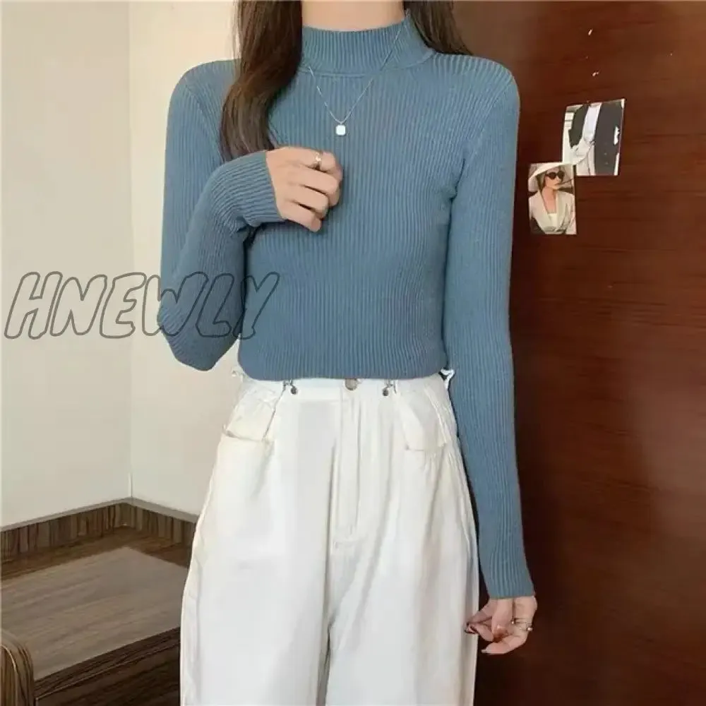 Hnewly Winter Turtleneck Sweater Women Elegant Lined Warm Knitted Pullover Slim Long Sleeve Tops High Neck Jersey Knitwear Jumper New