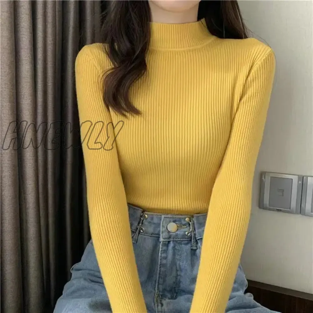Hnewly Winter Turtleneck Sweater Women Elegant Lined Warm Knitted Pullover Slim Long Sleeve Tops High Neck Jersey Knitwear Jumper New