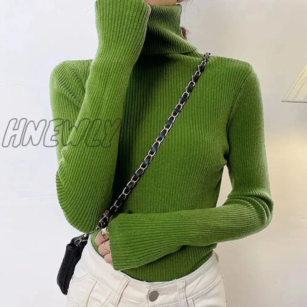 Hnewly Winter Turtleneck Sweater Women Elegant Lined Warm Knitted Pullover Slim Long Sleeve Tops High Neck Jersey Knitwear Jumper New
