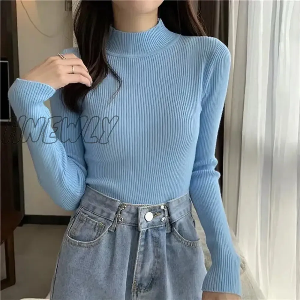Hnewly Winter Turtleneck Sweater Women Elegant Lined Warm Knitted Pullover Slim Long Sleeve Tops High Neck Jersey Knitwear Jumper New