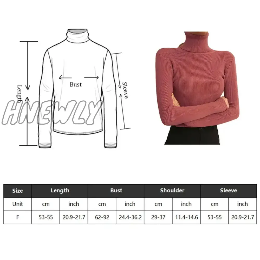 Hnewly Winter Turtleneck Sweater Women Elegant Lined Warm Knitted Pullover Slim Long Sleeve Tops High Neck Jersey Knitwear Jumper New
