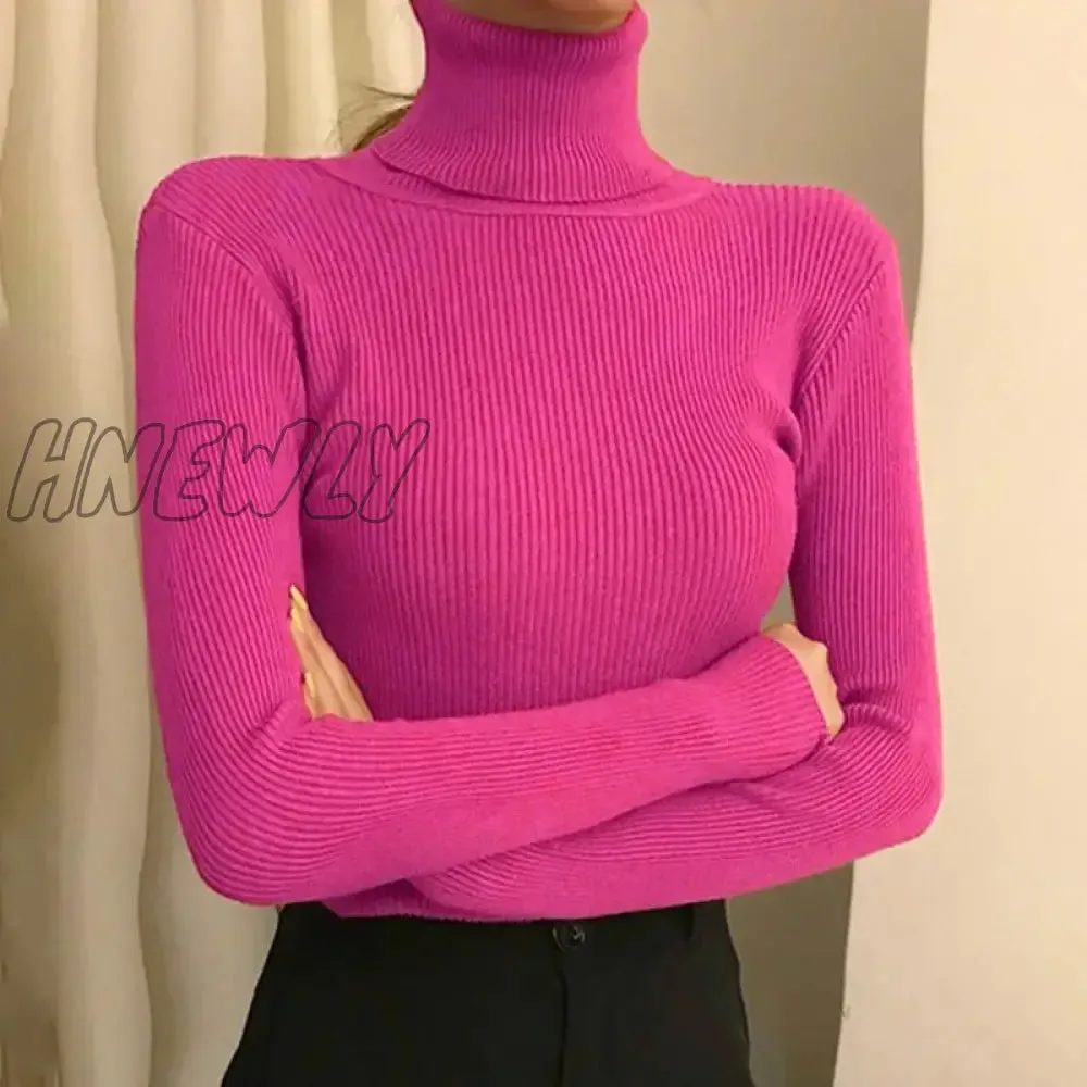Hnewly Winter Turtleneck Sweater Women Elegant Lined Warm Knitted Pullover Slim Long Sleeve Tops High Neck Jersey Knitwear Jumper New