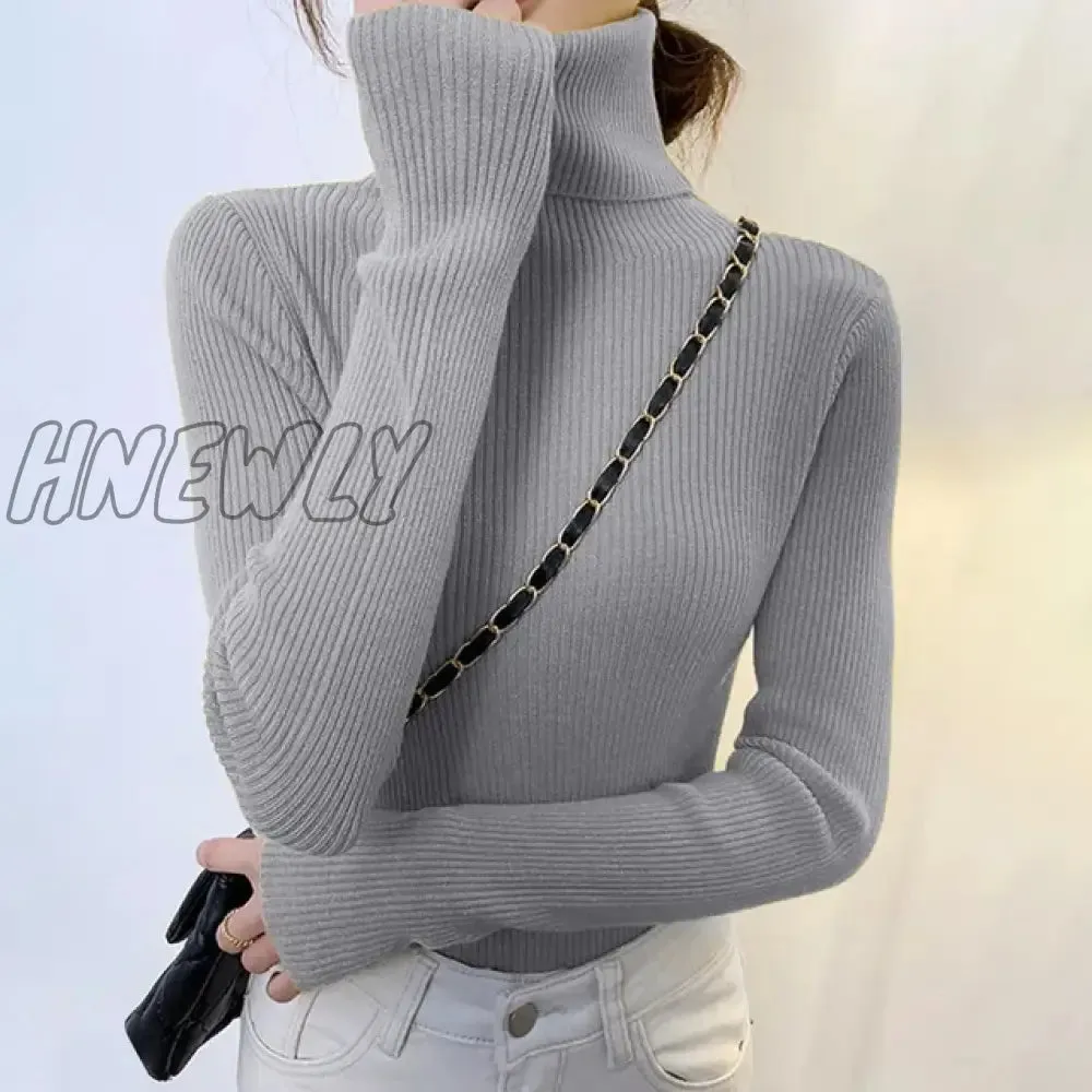 Hnewly Winter Turtleneck Sweater Women Elegant Lined Warm Knitted Pullover Slim Long Sleeve Tops High Neck Jersey Knitwear Jumper New