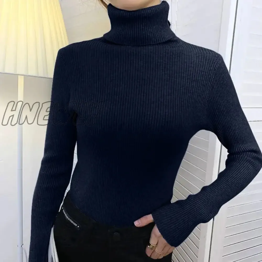 Hnewly Winter Turtleneck Sweater Women Elegant Lined Warm Knitted Pullover Slim Long Sleeve Tops High Neck Jersey Knitwear Jumper New