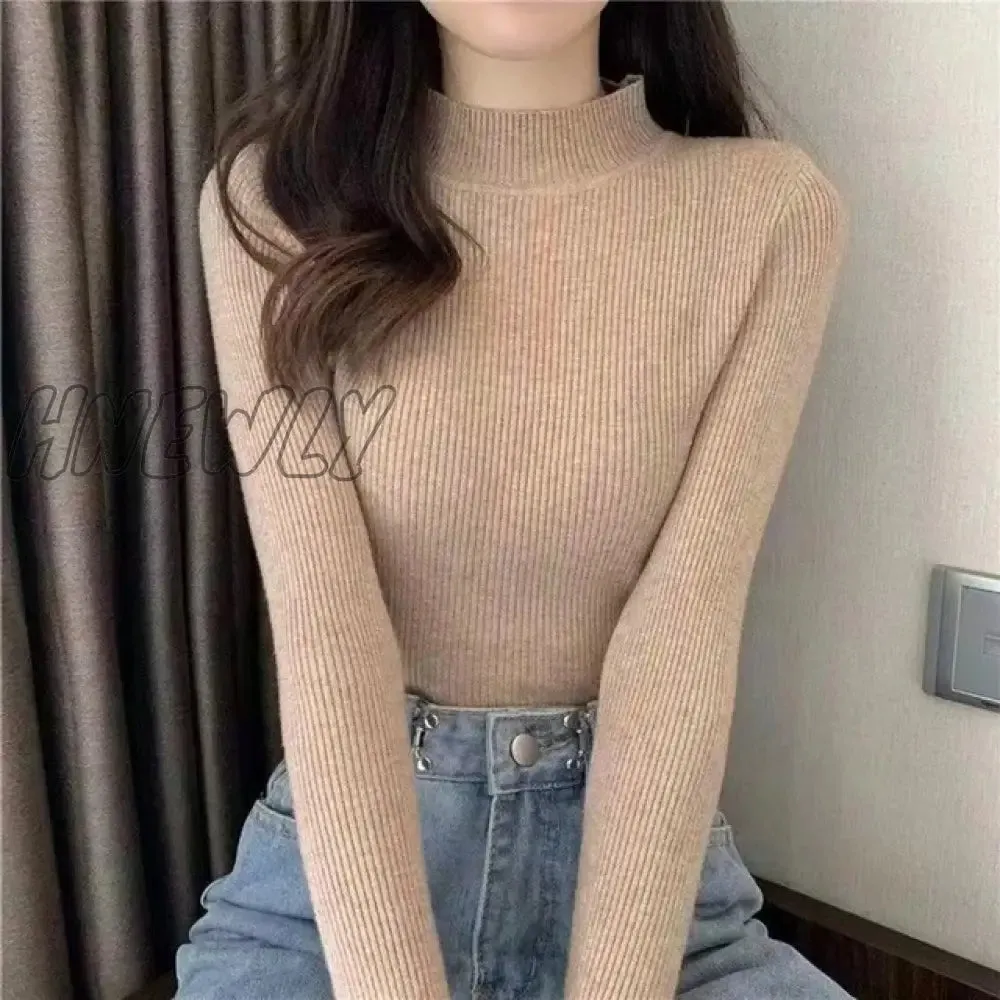 Hnewly Winter Turtleneck Sweater Women Elegant Lined Warm Knitted Pullover Slim Long Sleeve Tops High Neck Jersey Knitwear Jumper New