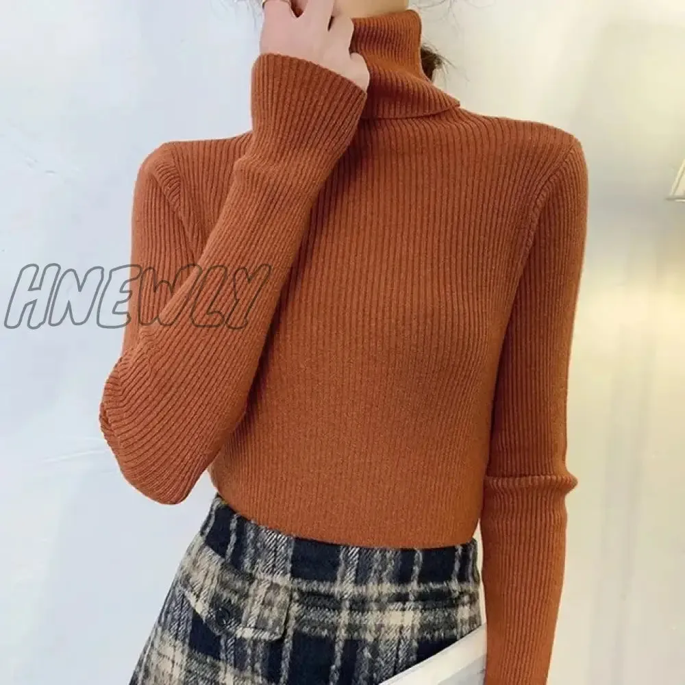 Hnewly Winter Turtleneck Sweater Women Elegant Lined Warm Knitted Pullover Slim Long Sleeve Tops High Neck Jersey Knitwear Jumper New