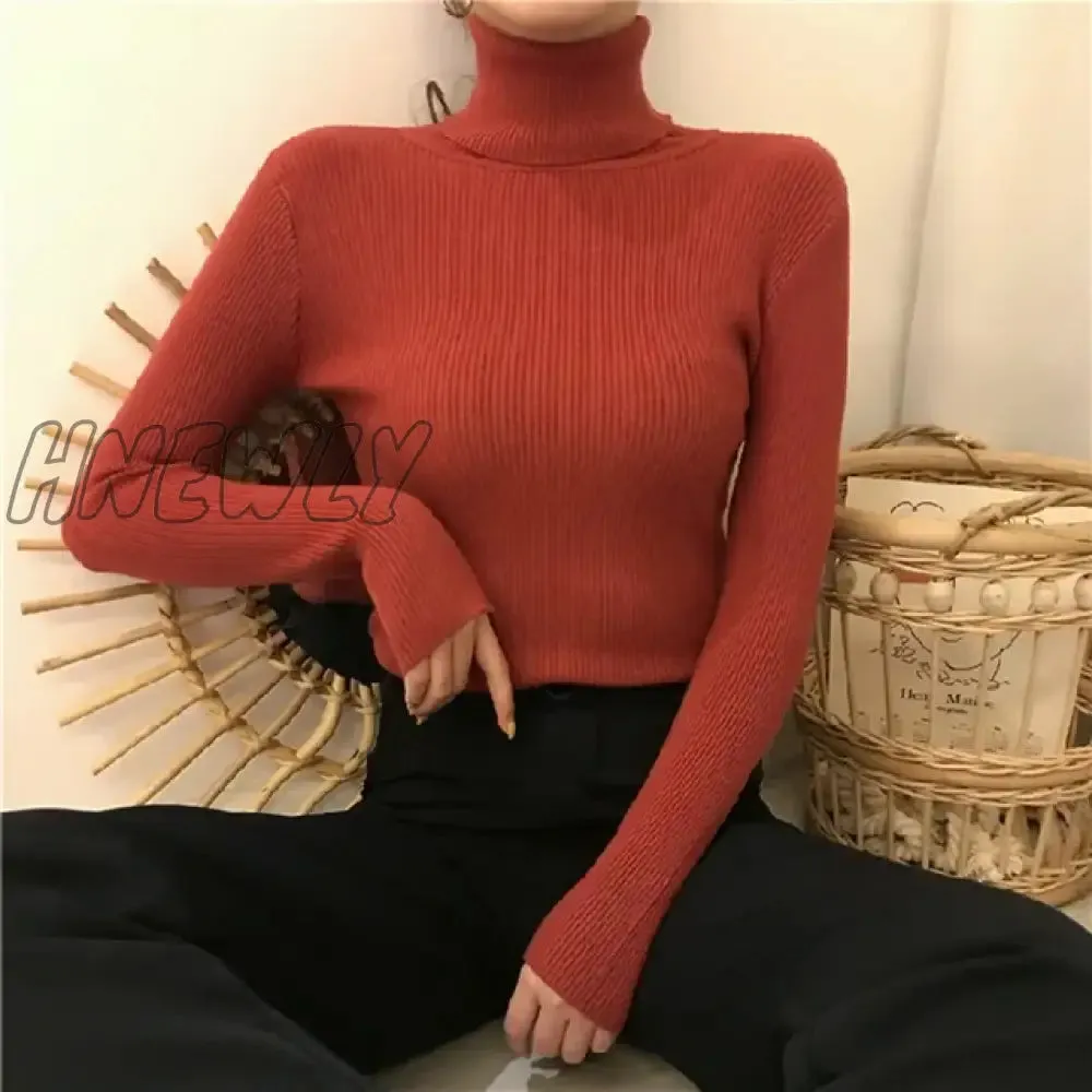 Hnewly Winter Turtleneck Sweater Women Elegant Lined Warm Knitted Pullover Slim Long Sleeve Tops High Neck Jersey Knitwear Jumper New