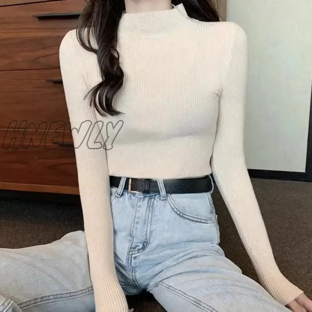 Hnewly Winter Turtleneck Sweater Women Elegant Lined Warm Knitted Pullover Slim Long Sleeve Tops High Neck Jersey Knitwear Jumper New