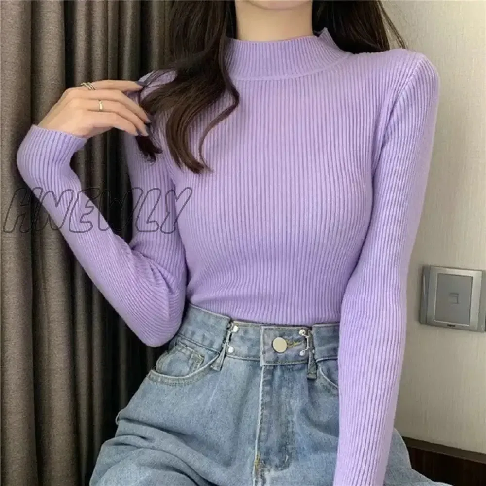 Hnewly Winter Turtleneck Sweater Women Elegant Lined Warm Knitted Pullover Slim Long Sleeve Tops High Neck Jersey Knitwear Jumper New