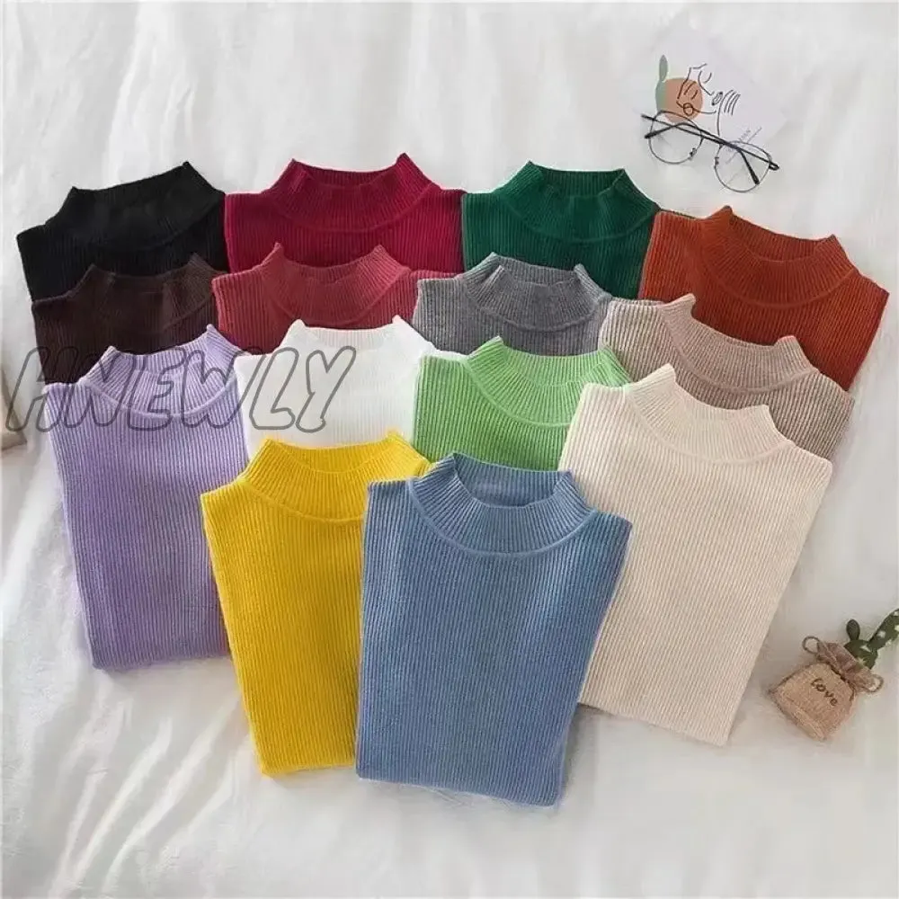 Hnewly Winter Turtleneck Sweater Women Elegant Lined Warm Knitted Pullover Slim Long Sleeve Tops High Neck Jersey Knitwear Jumper New
