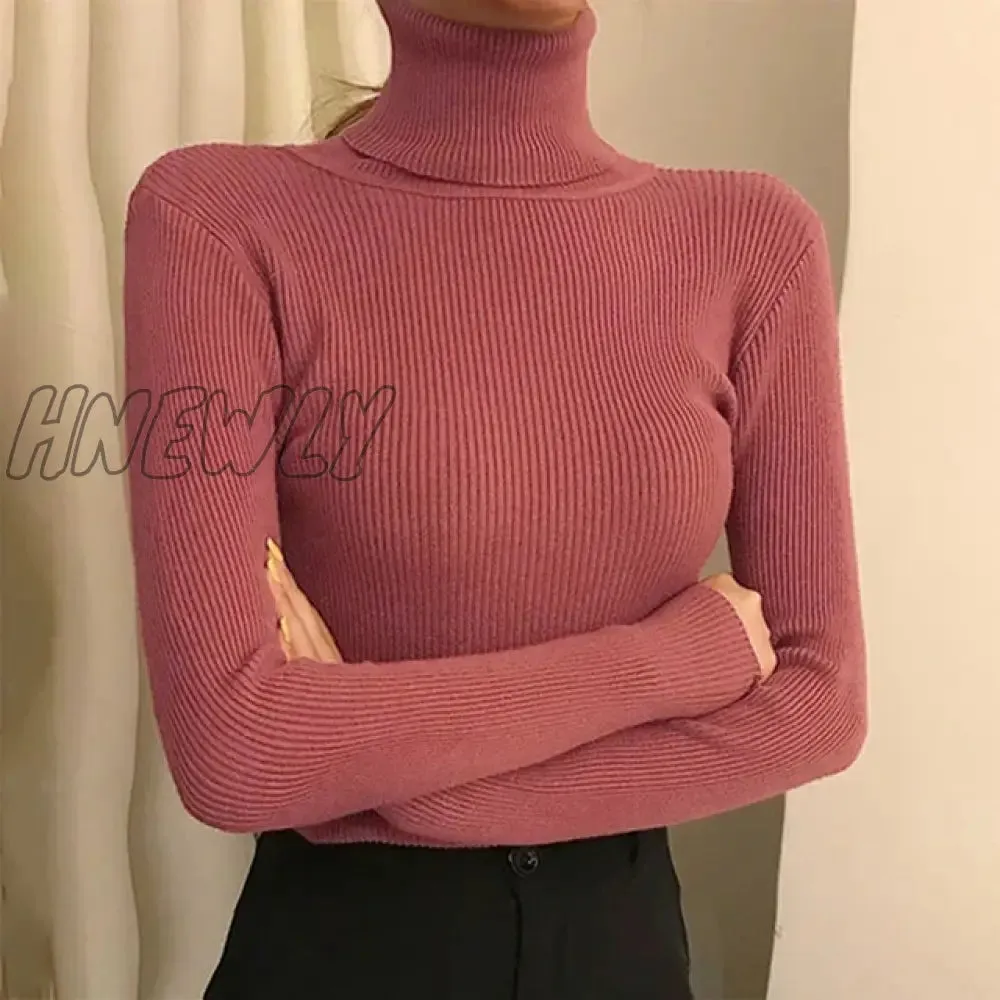 Hnewly Winter Turtleneck Sweater Women Elegant Lined Warm Knitted Pullover Slim Long Sleeve Tops High Neck Jersey Knitwear Jumper New