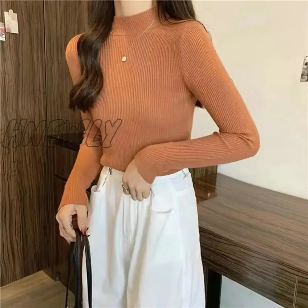 Hnewly Winter Turtleneck Sweater Women Elegant Lined Warm Knitted Pullover Slim Long Sleeve Tops High Neck Jersey Knitwear Jumper New
