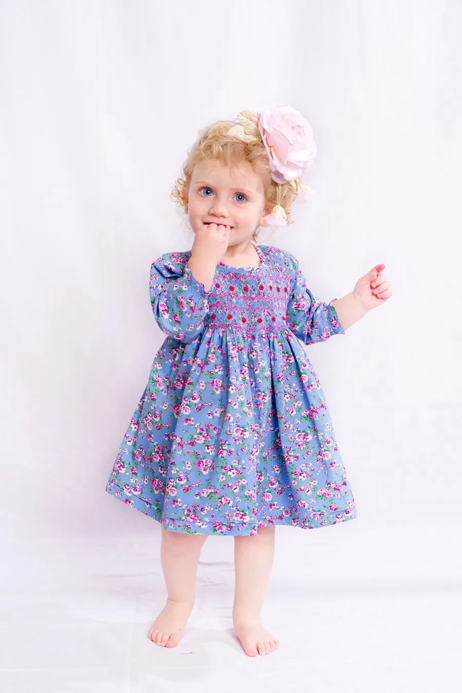 Jacaranda Kids L/S Emma Smocked Dress in Blue Floral