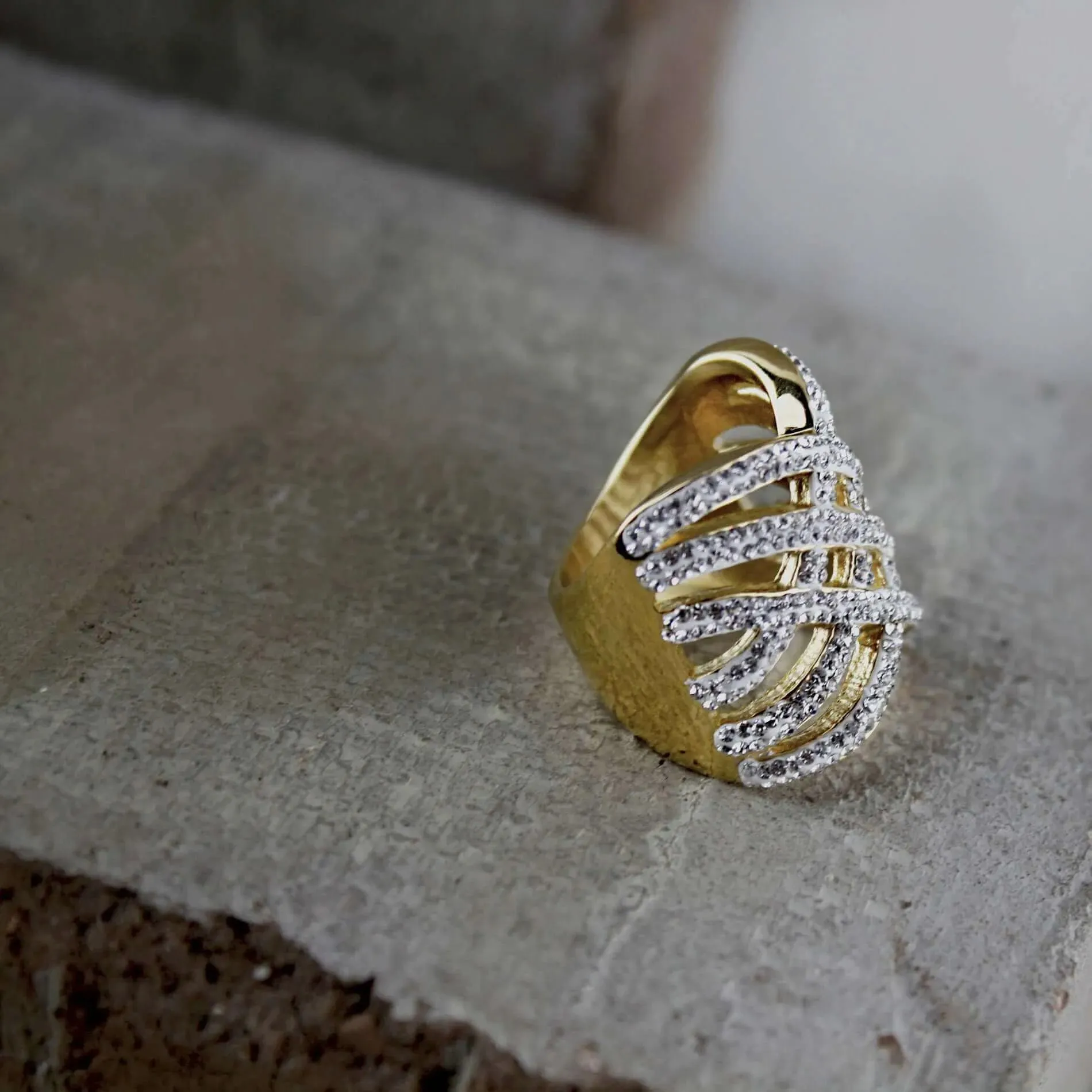 Joy Waterproof Statement CZ Ring 18K Gold Plating