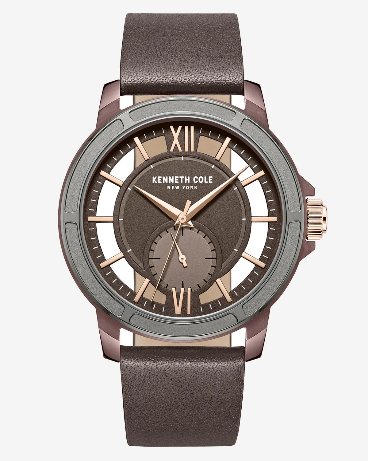 Two-Tone Brown Leather Transparency Watch by Kenneth Cole New York