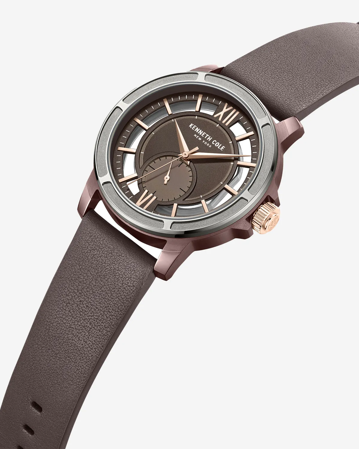 Two-Tone Brown Leather Transparency Watch by Kenneth Cole New York